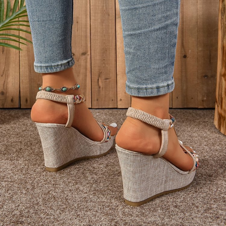 25 Edition – Rhinestone Hemp Wedge Sandals - AroundTheWineCooler